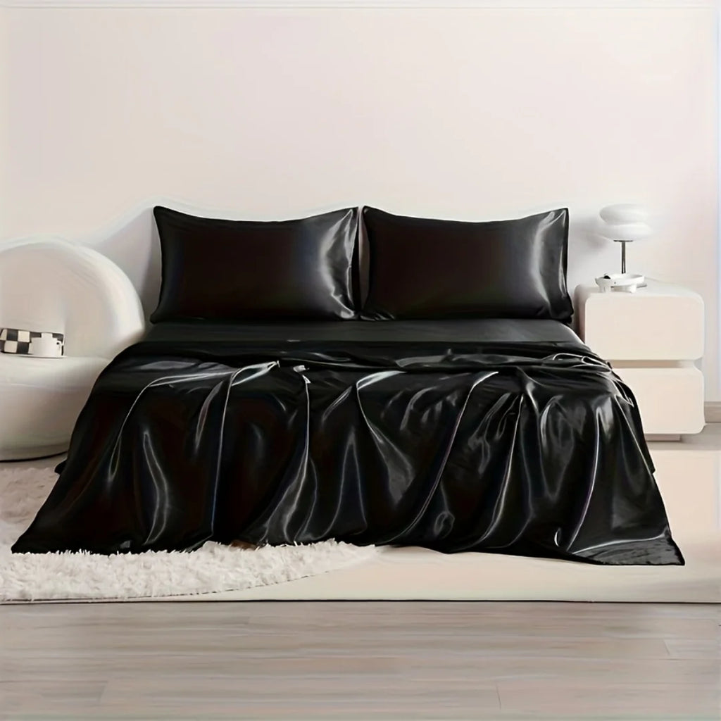 4 Piece Satin Silk Bed Set